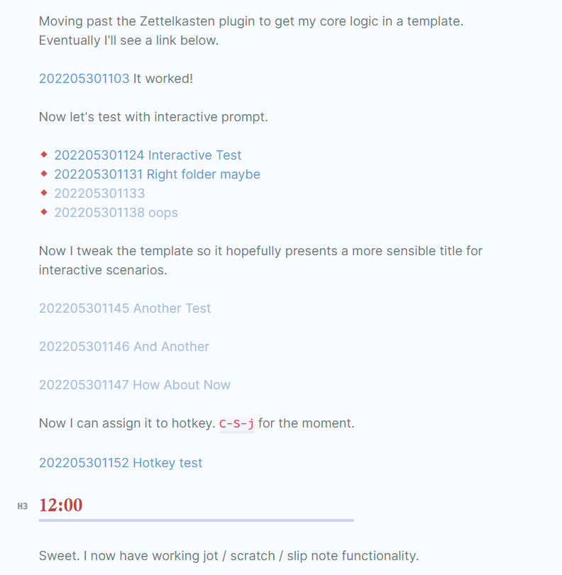 Figure 1: Screenshot of journal page showing attempts at automating link creation