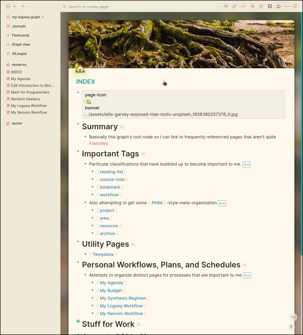 Logseq page with a banner image and page icon